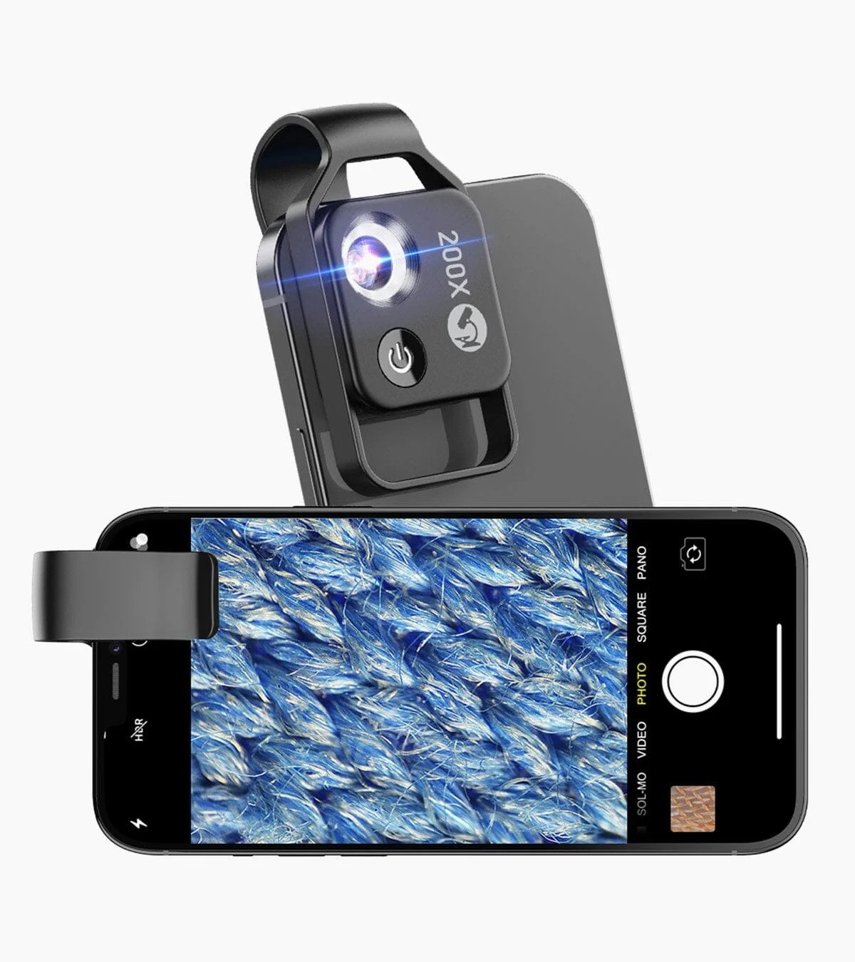 APEXEL 200x Mobilmikroskop, Mini Lommermikroskop, 6 LED-lysguider, 2 niveauer af lysstyrkejustering, Forstørrelses Makrolinsekit til Mobilkamera