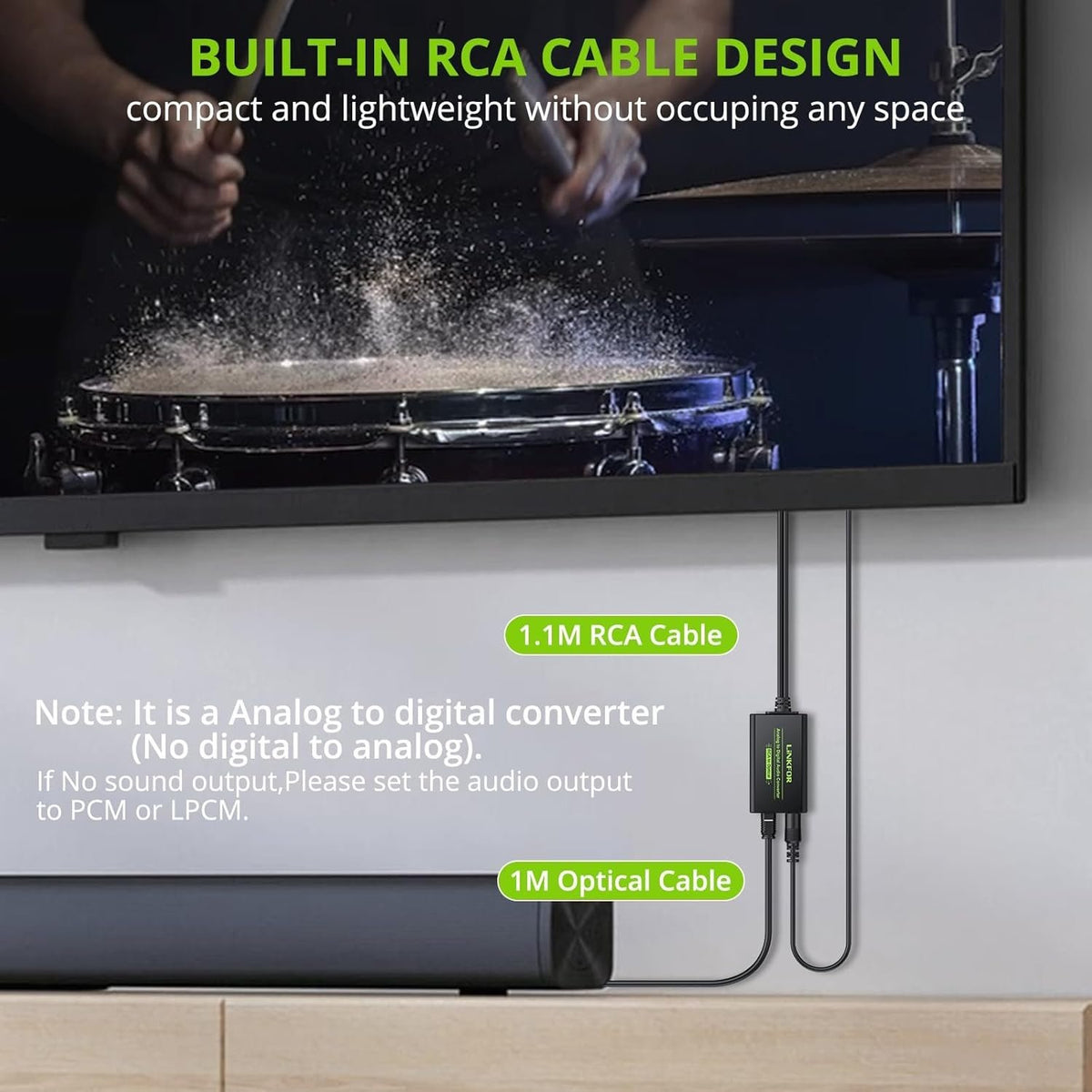 NÖRDIC Analog til digital lydkonverter RCA til digital Toslink SPDIF optisk med optisk kabel