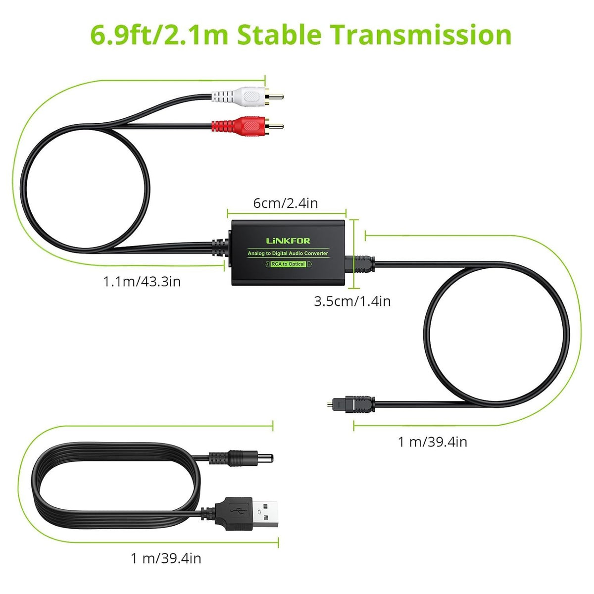 NÖRDIC Analog til digital lydkonverter RCA til digital Toslink SPDIF optisk med optisk kabel