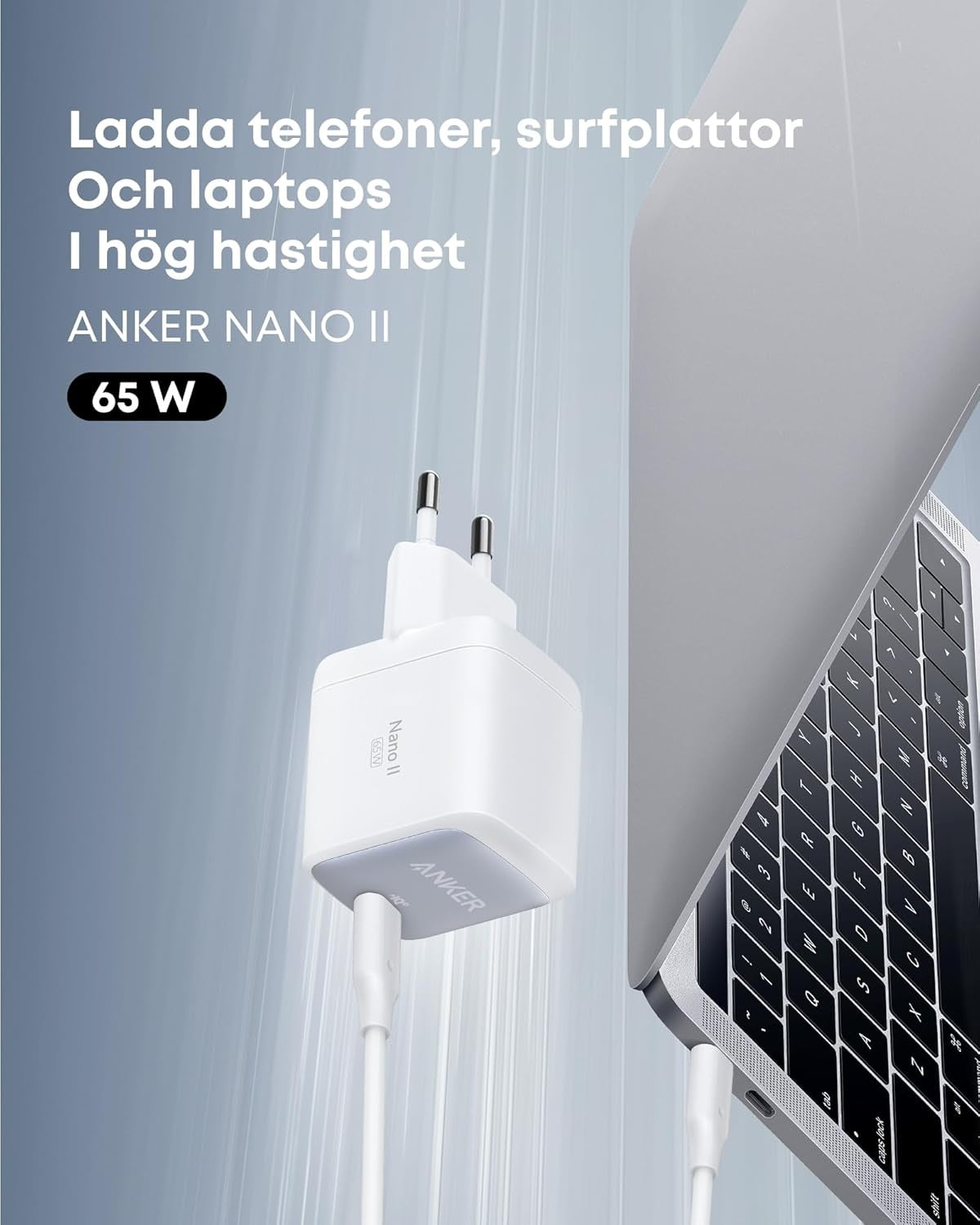 Anker Nano II 65W USB-C Oplader med hurtig opladning og GaN II-teknologi