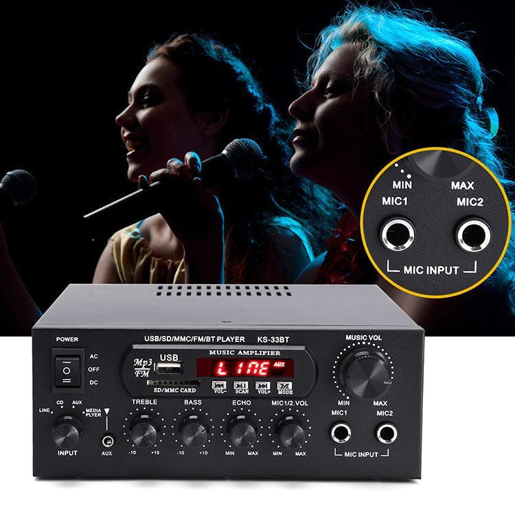 Bluetooth 5,0 stereoforstærkeren 60 + 60W RMS forstærker 2 mikrofonindgang digital audio karaoke