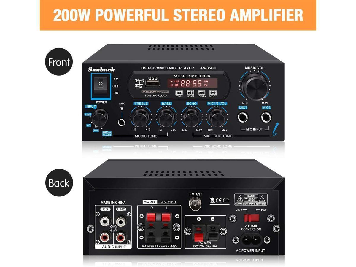 Bluetooth 5,0 stereoforstærkeren 60 + 60W RMS forstærker 2 mikrofonindgang digital audio karaoke