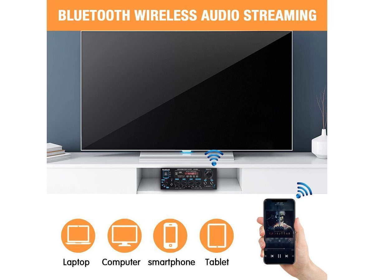 Bluetooth 5,0 stereoforstærkeren 60 + 60W RMS forstærker 2 mikrofonindgang digital audio karaoke