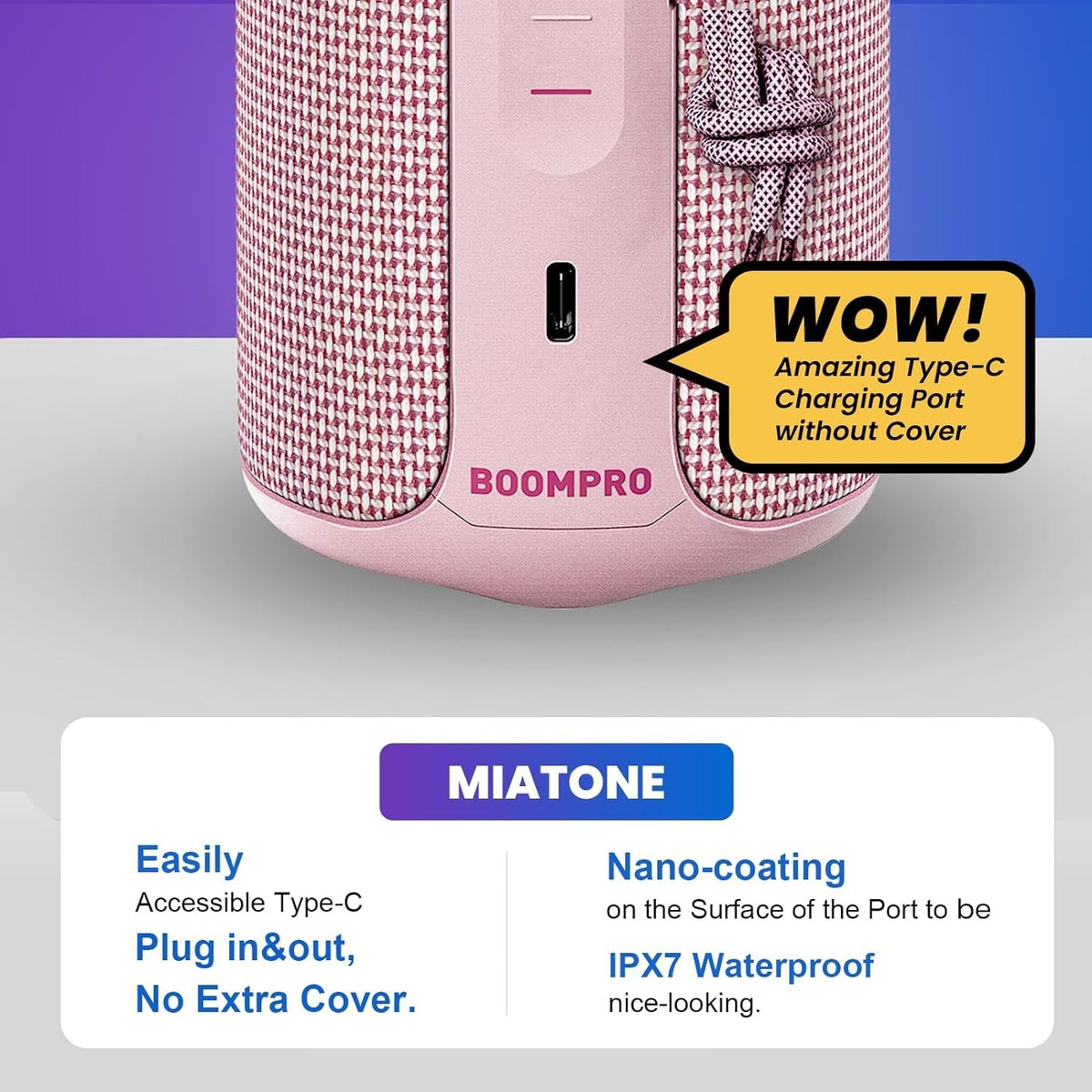 Bluetooth-højttaler 36W bærbar højttaler med stereolydbase, Bluetooth 5.3 trådløs IP7x vandtæt højttaler Pink