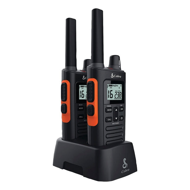 Cobra RX680 Walkie Talkies 2-pack Rechargeable PMR446 Radios for Leisure and Business 10km Dustproof and Splash Proof (IP54), Black and Orange