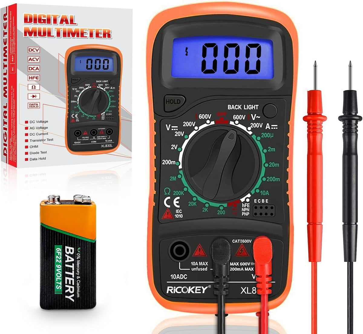 Digital multimeter til AC/DC – volt-, ampere- og ohmmåling med kontinuitetstest