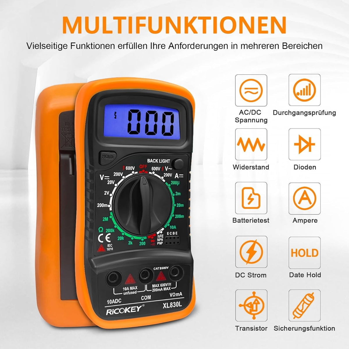 Digital multimeter til AC/DC – volt-, ampere- og ohmmåling med kontinuitetstest