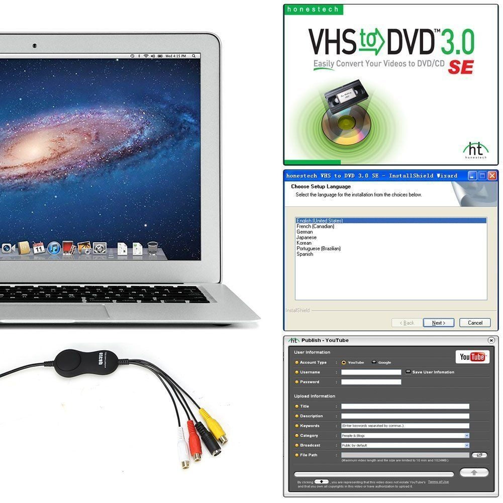 Ezcap USB2.0 UVC analog-til-digital videooptagelse USB-A og USB-C