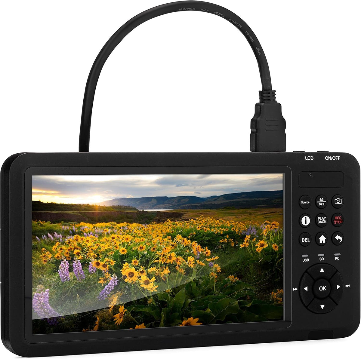 HD-videoinspilningsboks, video fra HDMI, RCA, VHS, VCR, DVD, videokamera, Hi8, 7" skærm