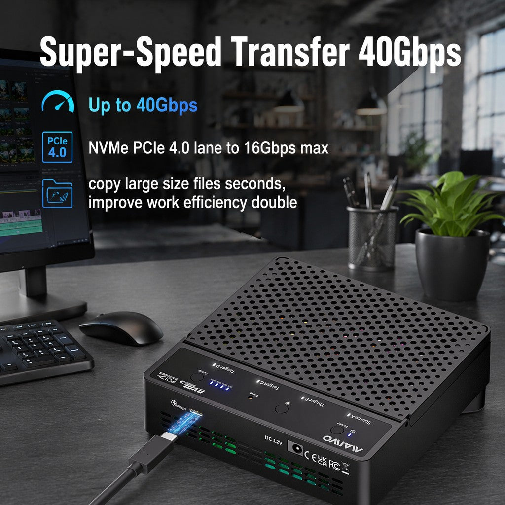 Maiwo K2054PE Quad Bay USB4.0 NVMe-kabinet 40Gbps, All-in-one