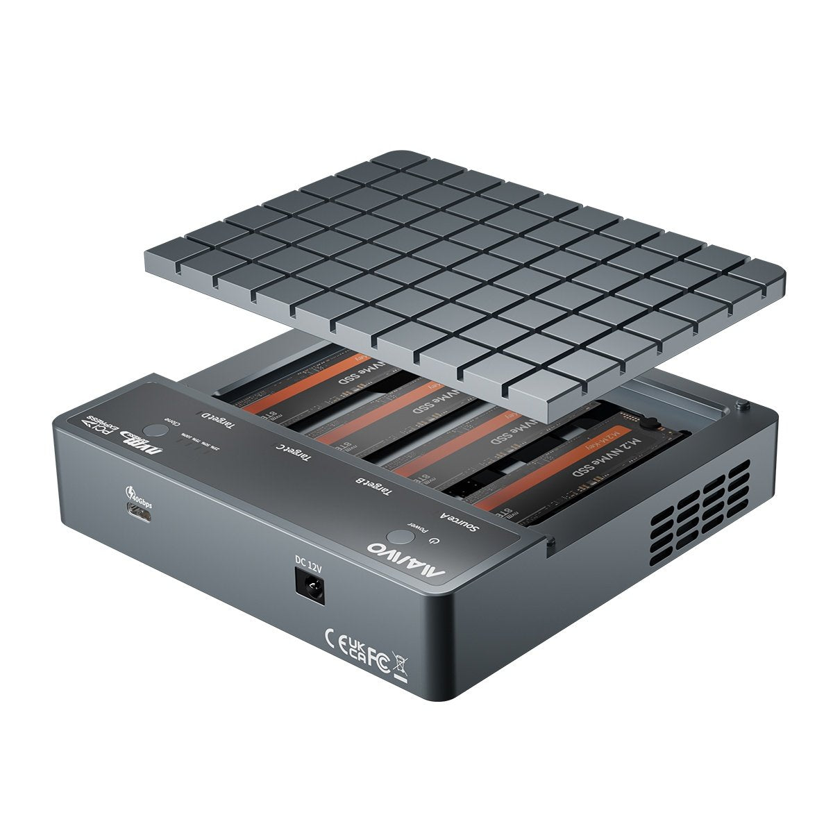 Maiwo K2024P 4-slot M.2 NVMe SSD dockingstation med kloningsfunktion, USB 4.0 Type-C 40Gbps