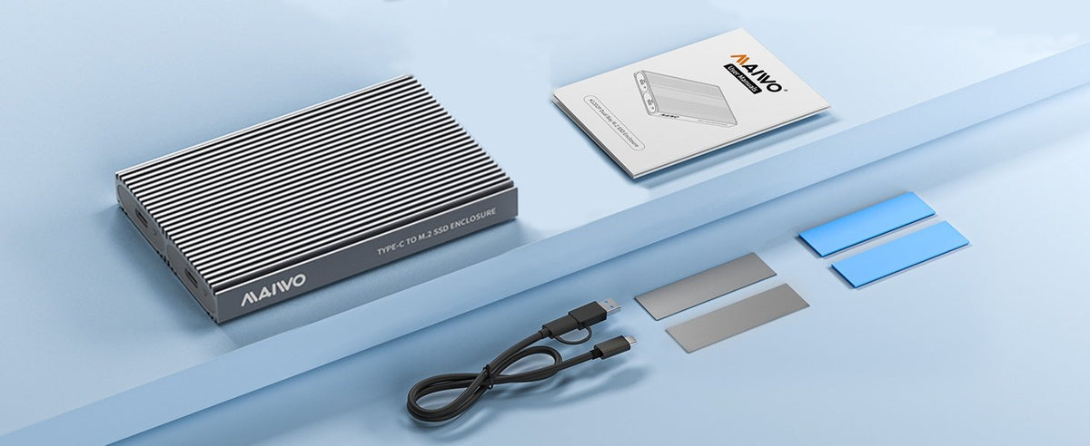 Maiwo K1202P Dual Disk NVMe SSD-kabinet USB-C 3.1 GEN2 10 Gbps
