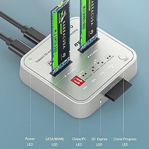 Maiwo K3016CL dockingstation til disk kloning SATA og NVMe SSD 1: 1 10 Gbps M-Key og Key B + M SD Express-kortlæser