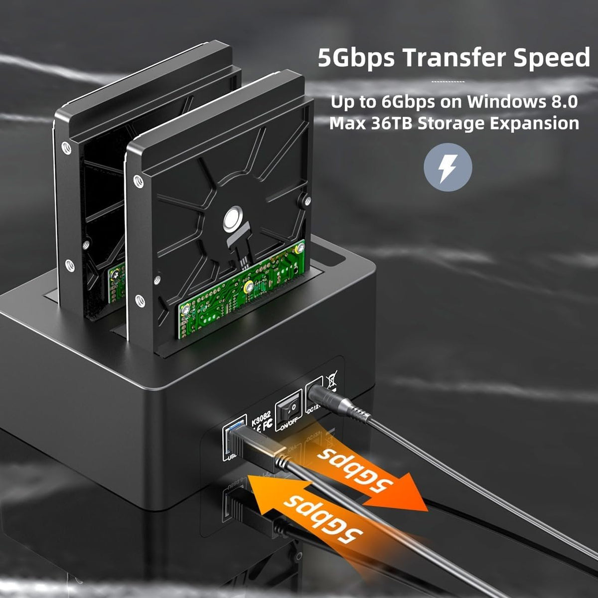 Maiwo K3082H USB 3.1 GEN1 5Gbps dockingstation 2st 2,5-3,5 SATA-harddisk SSD 2x16TB med understøttelse af UASP 3xUSB3.1 hub