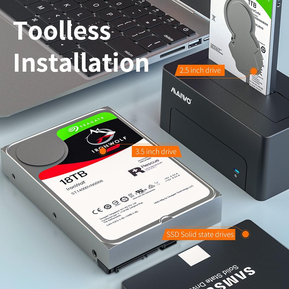 Maiwo K308 USB 3.1 GEN1 5Gbps Docking Station for 1. 2,5 / 3,5 "SATA-harddisk / SSD op til 14TB med understøttelse af UASP