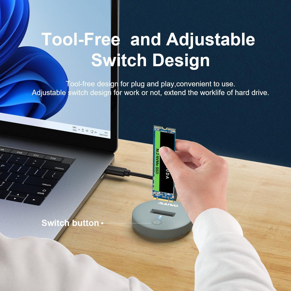 Maiwo K1698P2 USB-C 3.2 dockingstation til NVMe/SATA M.2 SSD 10 Gbps