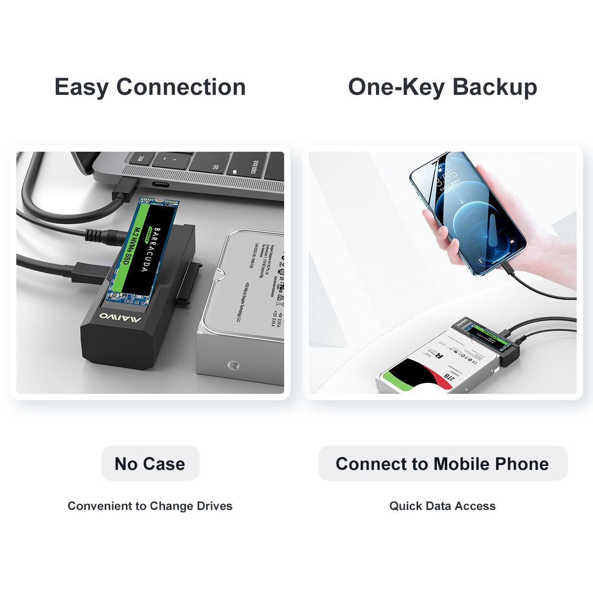 Maiwo K10635P2 USB-C adapter til NVMe/SATA M.2 SSD og 2.5"/3.5" SATA HDD USB-C 3.2 10Gbps