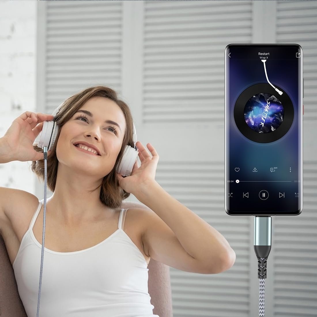 NÖRDIC 1,2 m USB-C til 3,5 mm hovedtelefon audio AUX kabel