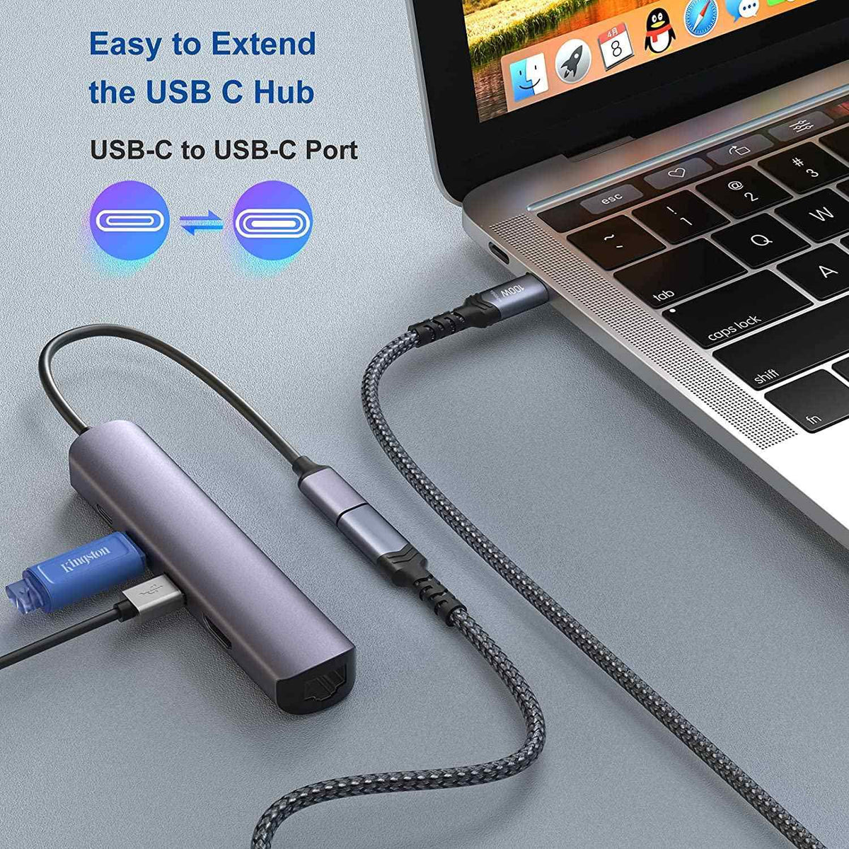 NÖRDIC 1m USB3.2 Gen2 USB-C forlængerkabel han til hun 10Gbps 5A 100W Thunderbolt3