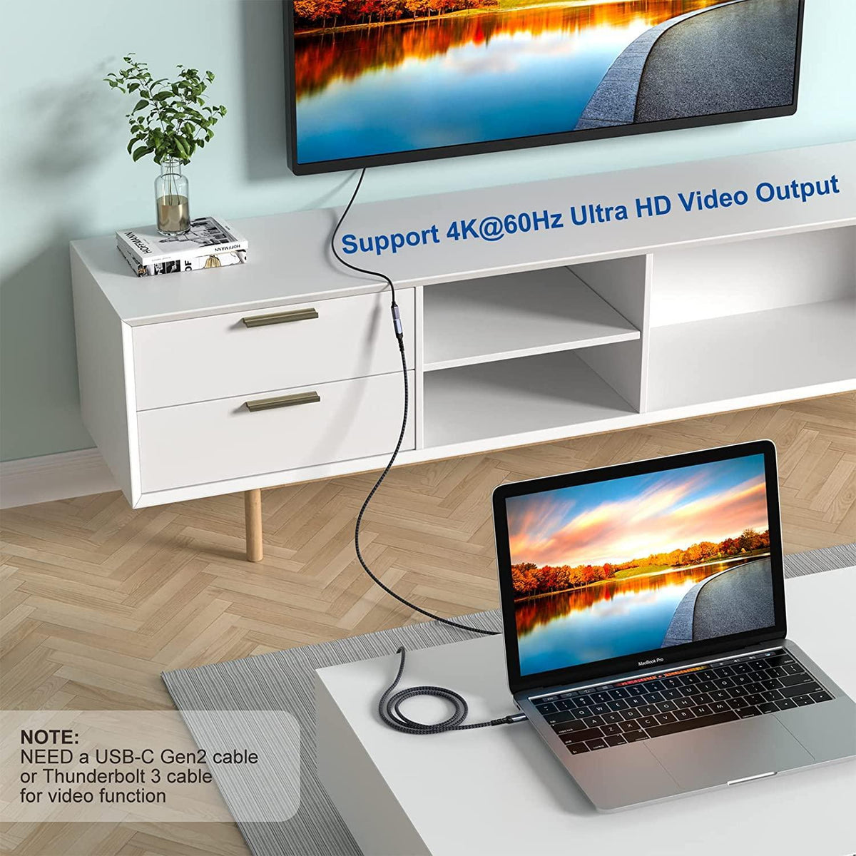 NÖRDIC 1m USB3.2 Gen2 USB-C forlængerkabel han til hun 10Gbps 5A 100W Thunderbolt3