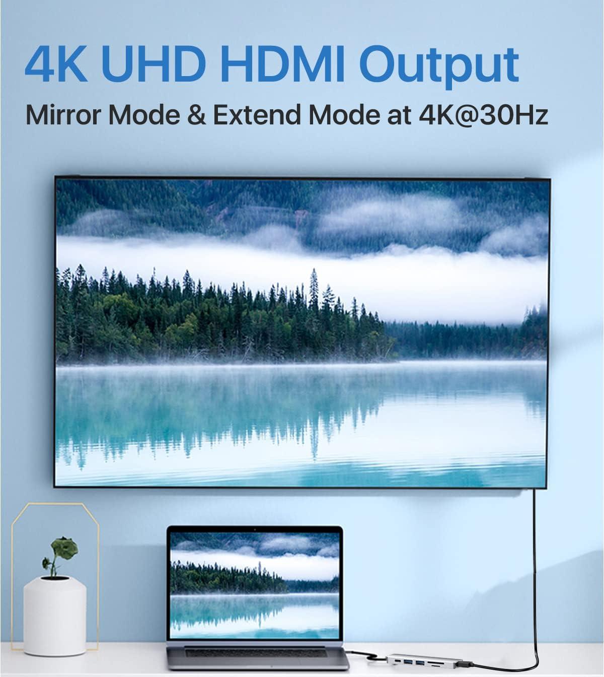NÖRDIC 1 til 6 USB C aluminium dockingstation 1xHDMI 4K 30Hz 1xUSB-A 3.0 1xUSB-A 2.0 5Gbps 1xUSB C PD87W 1xSD/TF kortlæser
