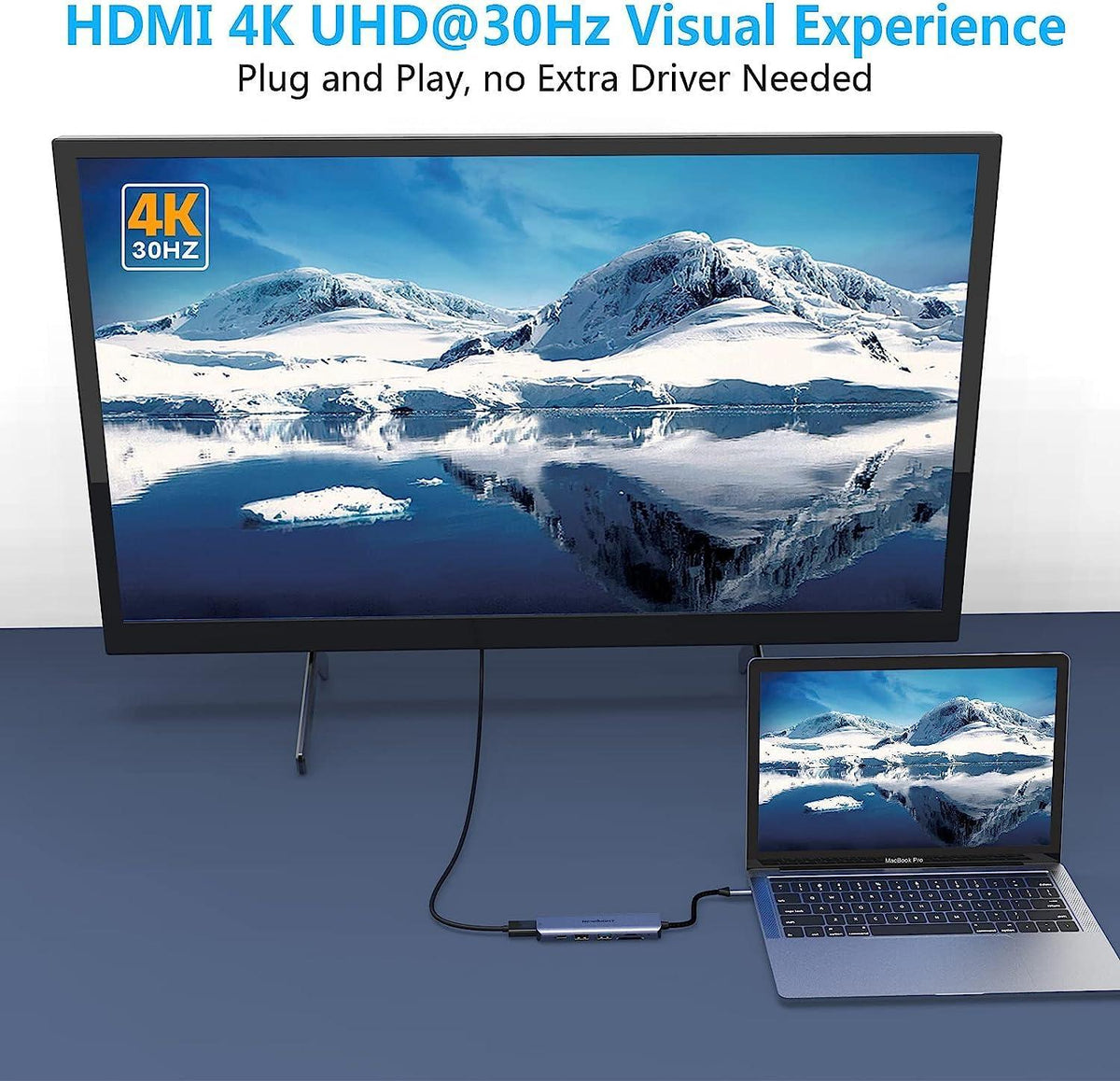 NÖRDIC 1 til 6 USB C aluminium dockingstation 1xHDMI 4K 30Hz 1xUSB-A 3.0 1xUSB-A 2.0 5Gbps 1xUSB C PD87W 1xSD/TF kortlæser