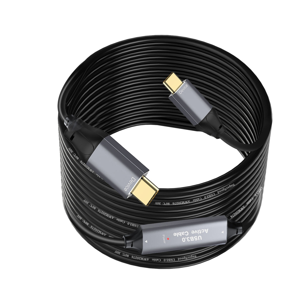 NÖRDIC 20m Aktiv USB 3.0 C til C-kabel, 5Gbps Super Speed USB-kabel