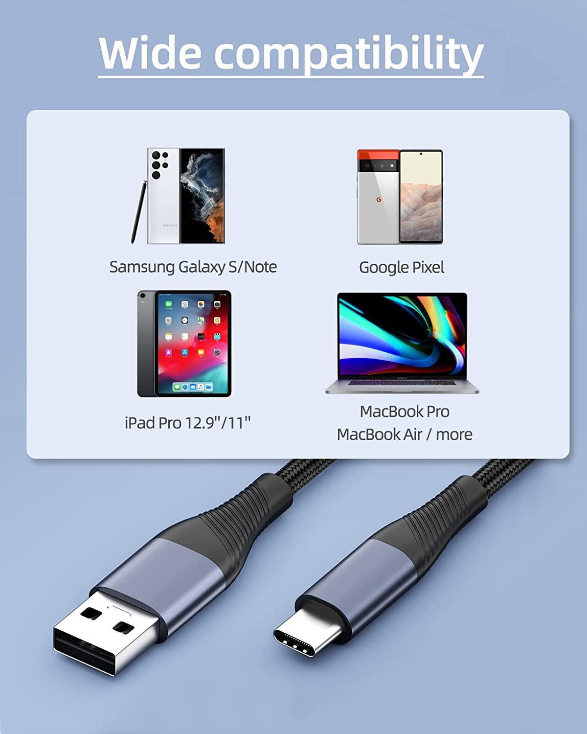NÖRDIC 20cm USB3.2 Gen1 USB-C til A nylonflettet kabel hurtigopladning 3A 5Gbps Strømforsyning PD 60W