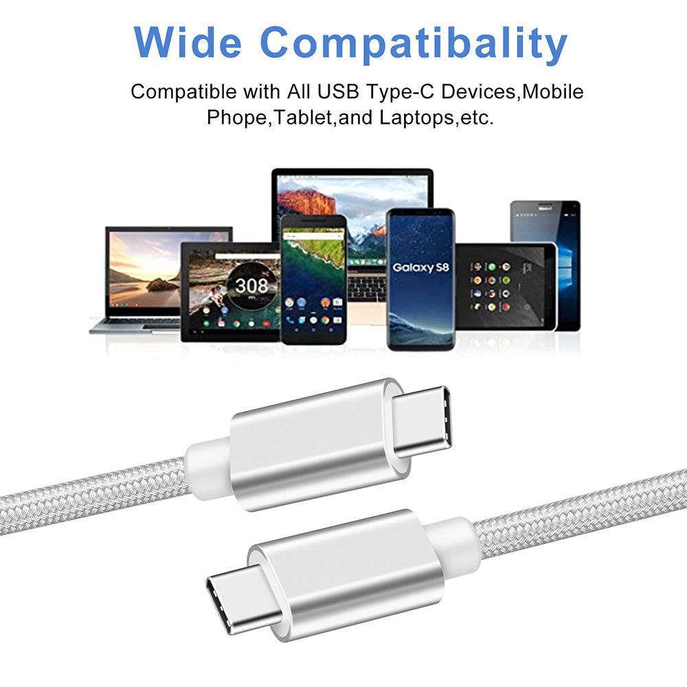 NÖRDIC 2M USB C 3.1 til USB C Nylon Braid Cable Hurtig opladning 3A Gen1 5Gbps Power Delivery PD 60W Hvid