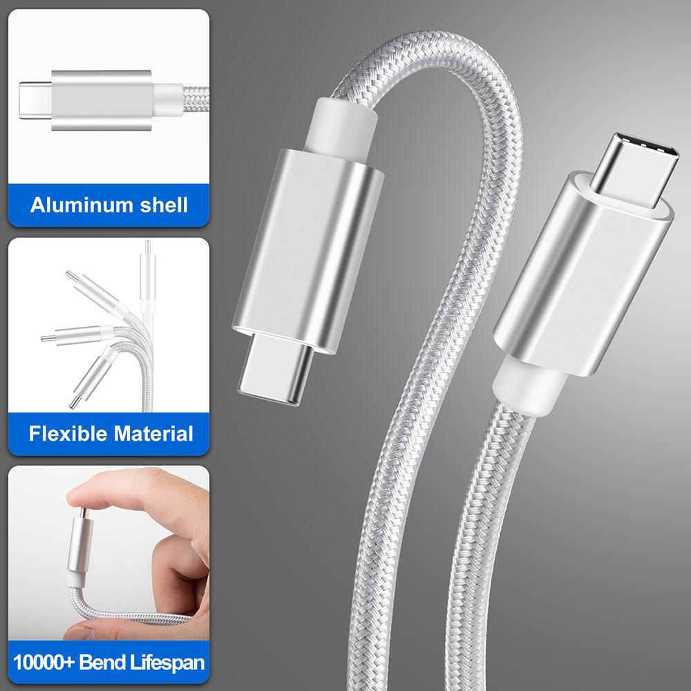 NÖRDIC 2M USB C 3.1 til USB C Nylon Braid Cable Hurtig opladning 3A Gen1 5Gbps Power Delivery PD 60W Hvid