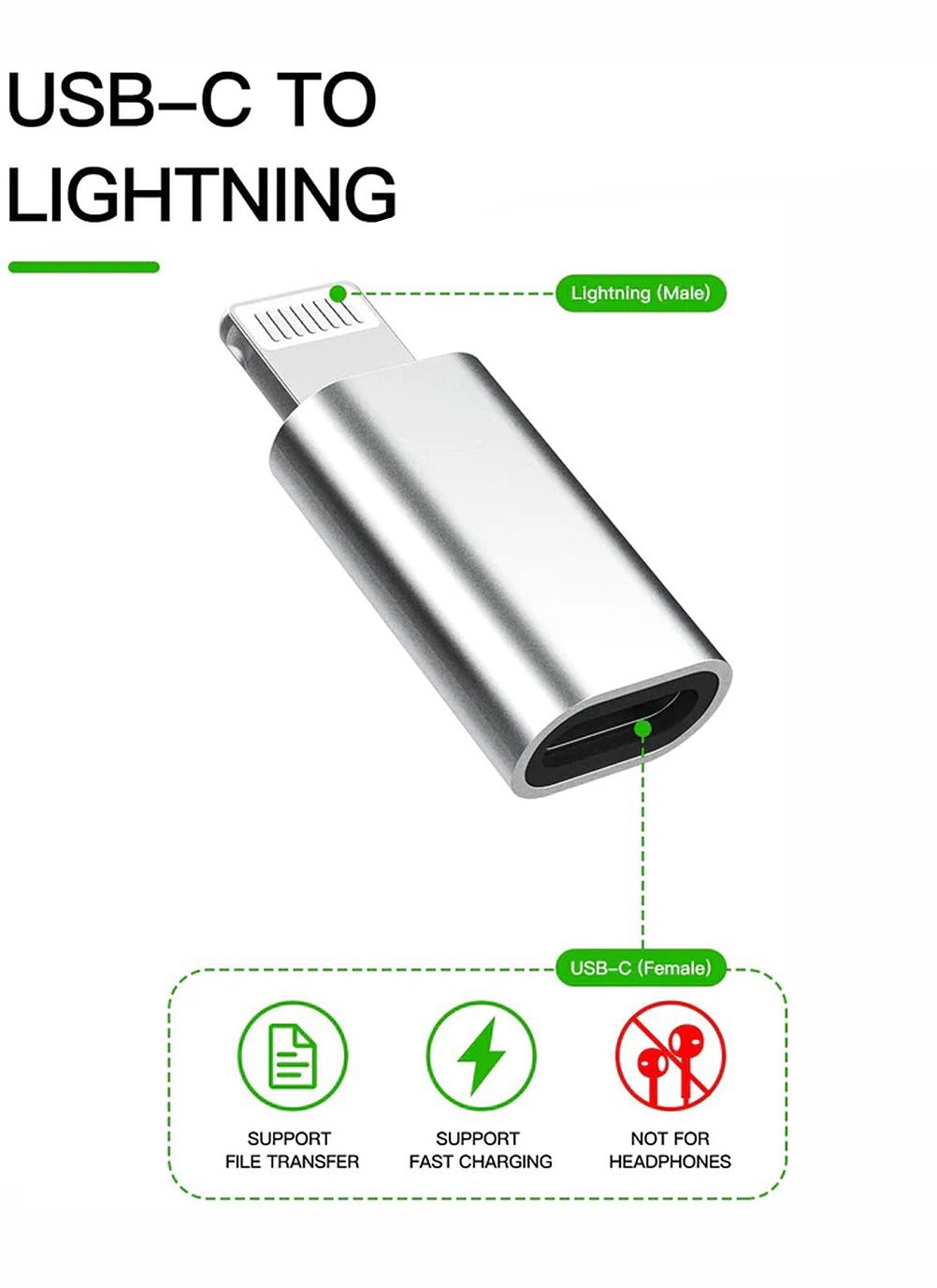 NÖRDIC 2 i 1 kit USB adapter C nødt til Lightning kvindelige og Lightning har til USB C ho (non-MFI) aluminium space Gray