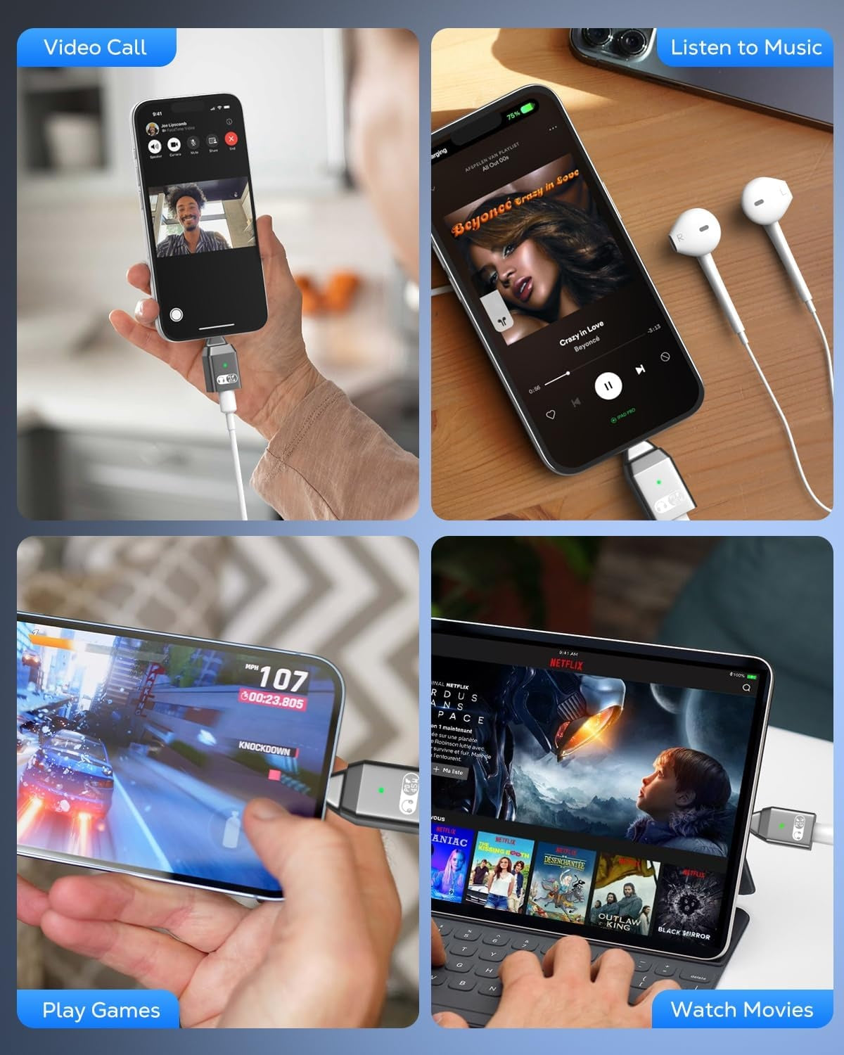 NÖRDIC USB-C til Lightning + USB-C adapter til lyd og hurtig opladning 45W