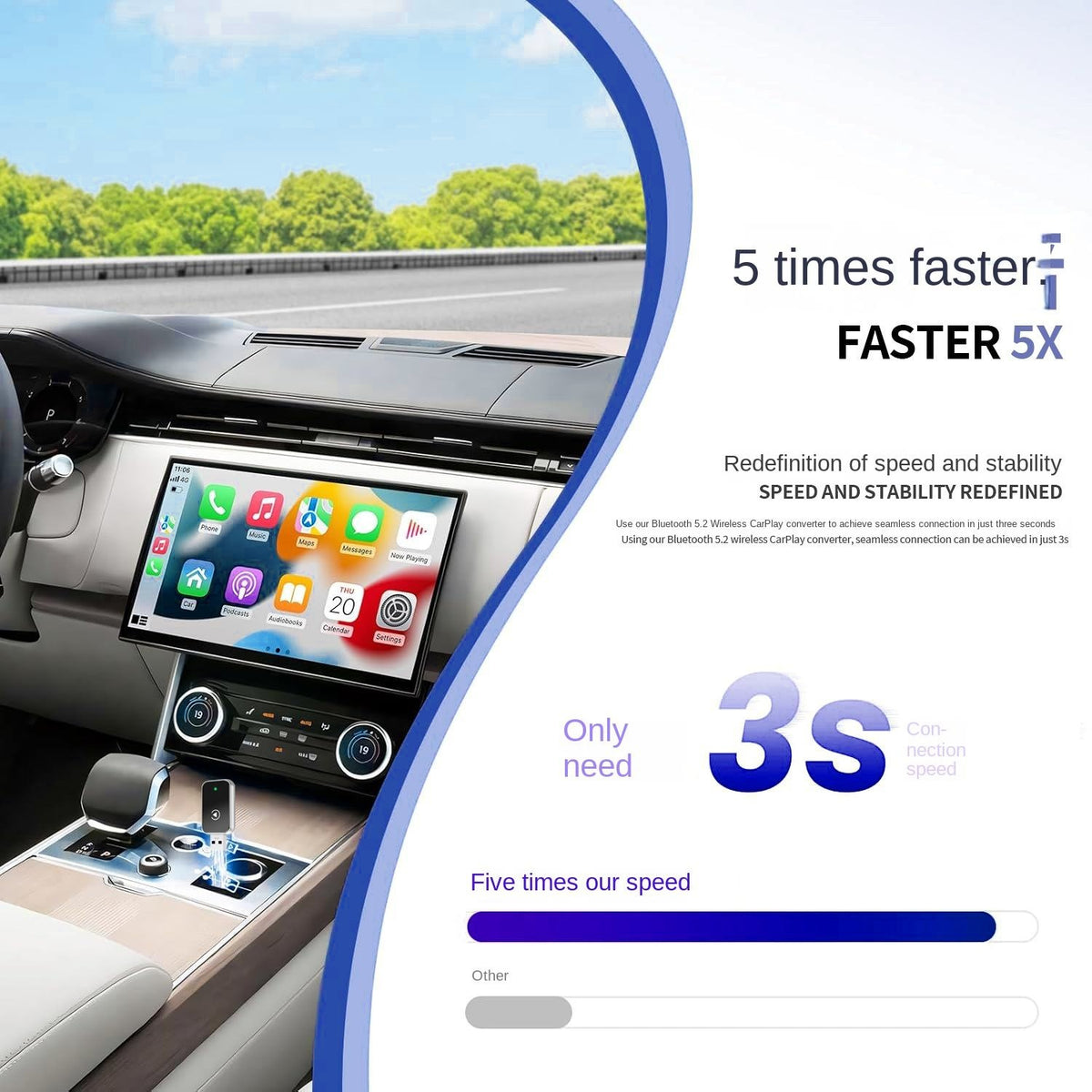 NÖRDIC 2-i-1 trådløs Android CarPlay-dongle, med USB-C-adapter, Plug & Play, WiFi 5,8 GHz, understøtter iOS 10+ og Android 11+