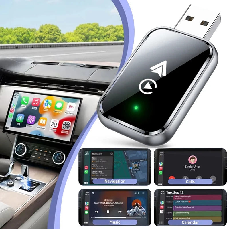 NÖRDIC 2-i-1 trådløs Android CarPlay-dongle, med USB-C-adapter, Plug & Play, WiFi 5,8 GHz, understøtter iOS 10+ og Android 11+