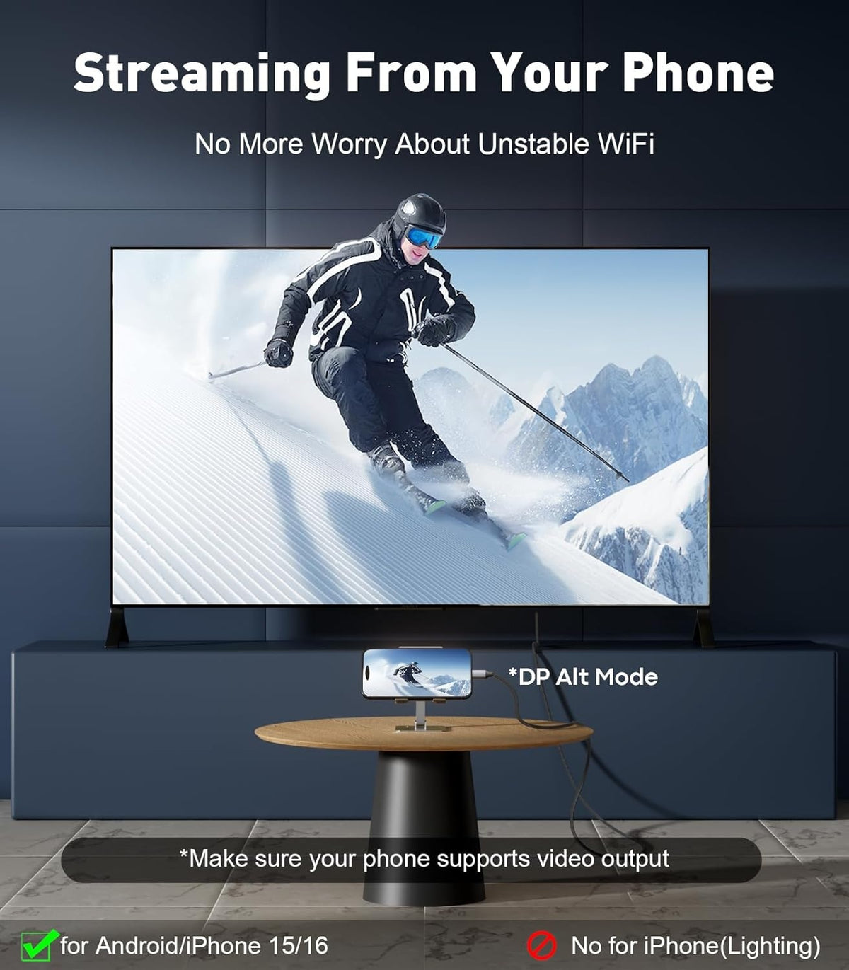 NÖRDIC 2m kabel USB-C til HDMI 2.1 8K30Hz 4K120Hz 48Gbps HDR Kompatibel med Thunderbolt 3 og 4