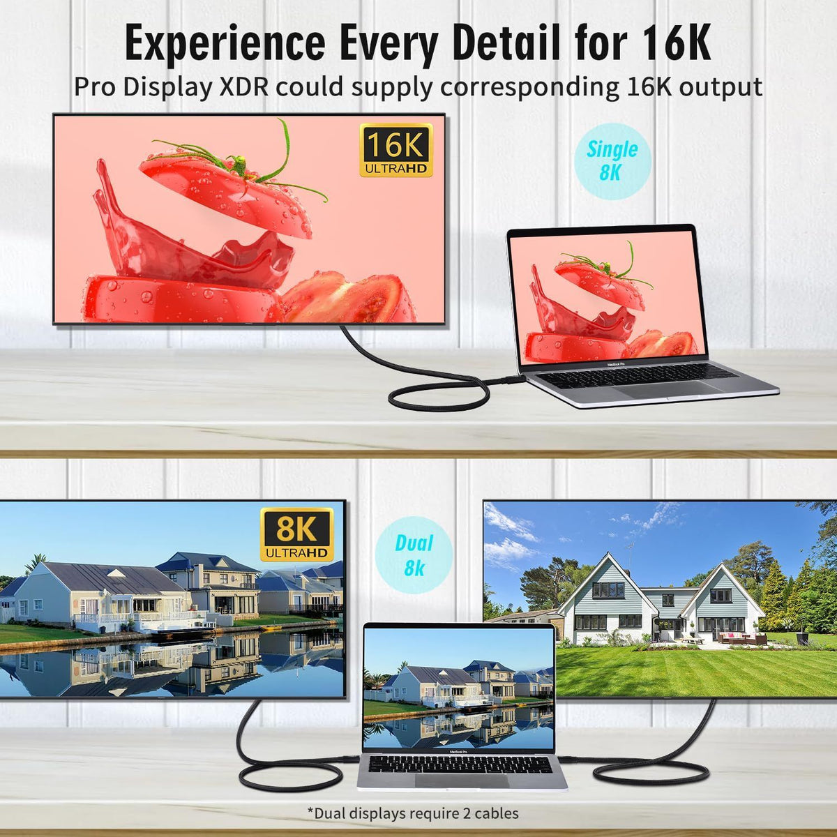 NÖRDIC 50cm Thunderbolt 5 kabel 80Gbps dataoverførsel 240W opladning 120Gbps båndbredde 16K60Hz 8K60Hz 4K540Hz