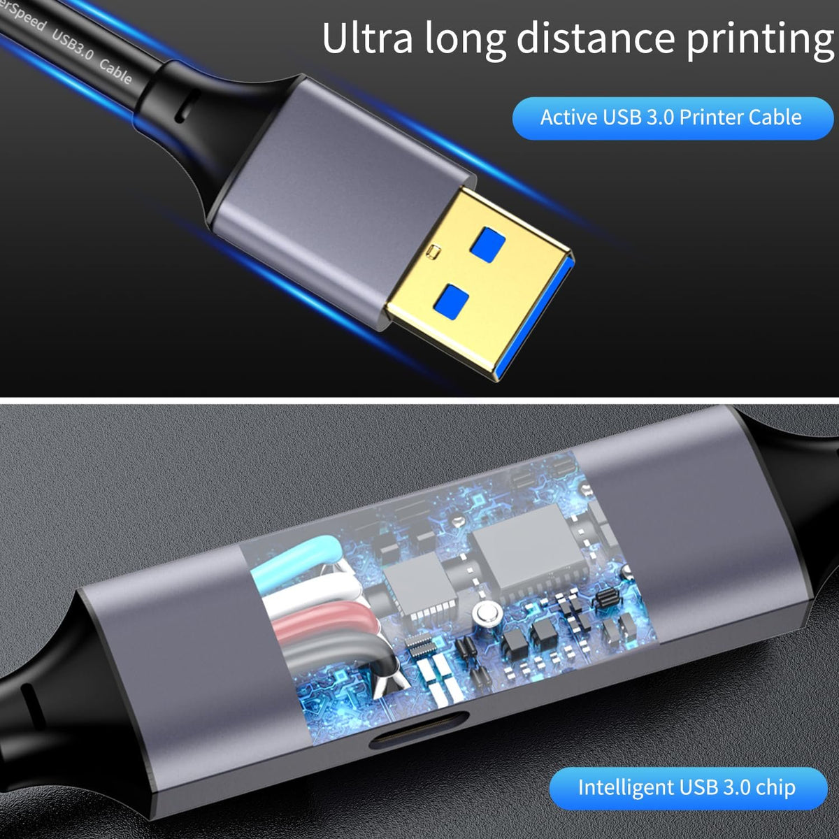NÖRDIC 5m Aktiv USB 3.0 A til C Kabel, 5Gbps Super Speed USB-kabel Kompatibel med VR, Kamera, Dockingstation og mere