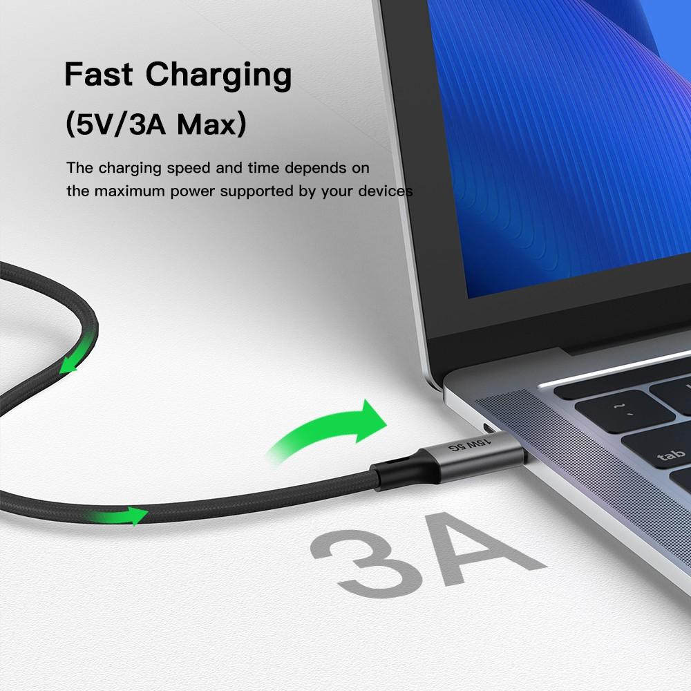NÖRDIC 5m USB3.2 Gen1 USB-C til A nylonflettet kabel hurtig opladning 3A 5Gbps 15W grå