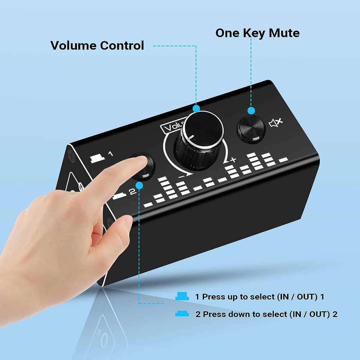 NÖRDIC Bi-Directional 3,5 mm jack-lydkontakt 2 in 1 out / 1 in 2 out analog lydløs stereolydkontakt med lydstyrkekontrol