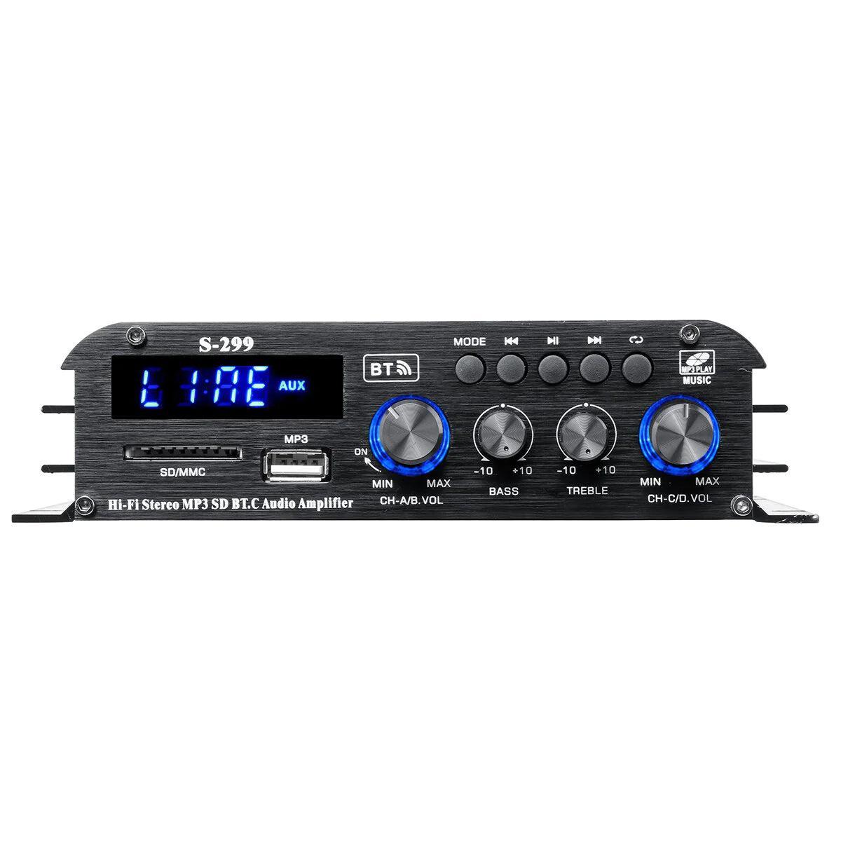 NÖRDIC Bluetooth 5.0 stereo 2.1 forstærker 4X40W + 50W RMS forstærker 2 højttalere og subwoofer med USB og SD media player input