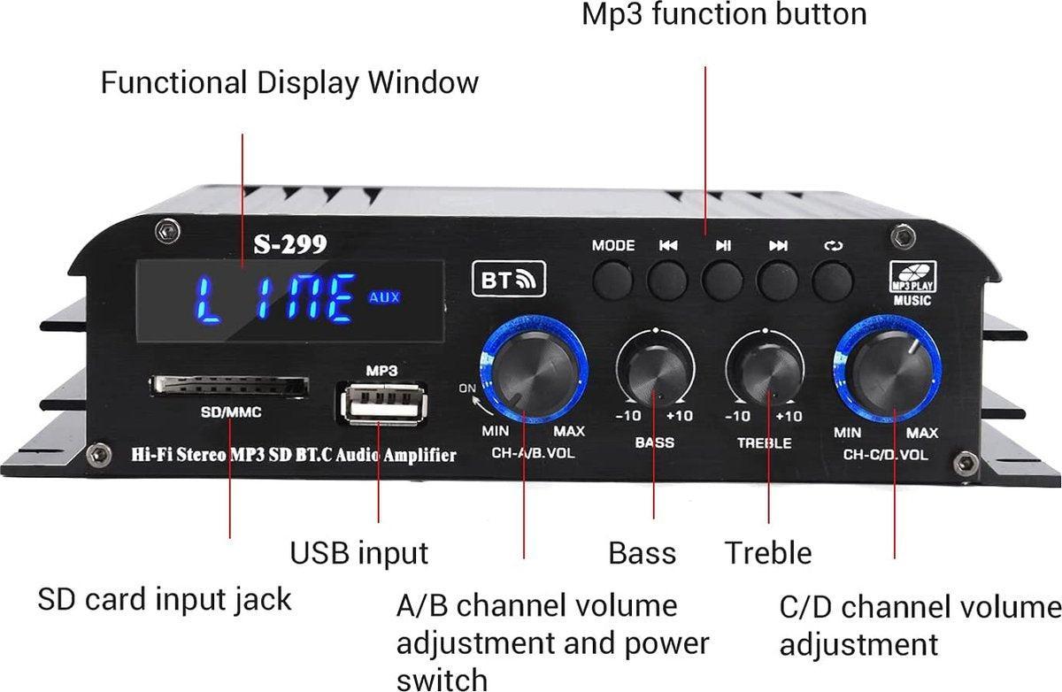 NÖRDIC Bluetooth 5.0 stereo 2.1 forstærker 4X40W + 50W RMS forstærker 2 højttalere og subwoofer med USB og SD media player input
