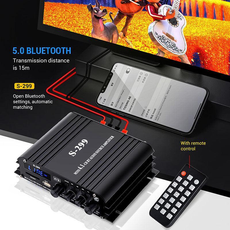 NÖRDIC Bluetooth 5.0 stereo 2.1 forstærker 4X40W + 50W RMS forstærker 2 højttalere og subwoofer med USB og SD media player input