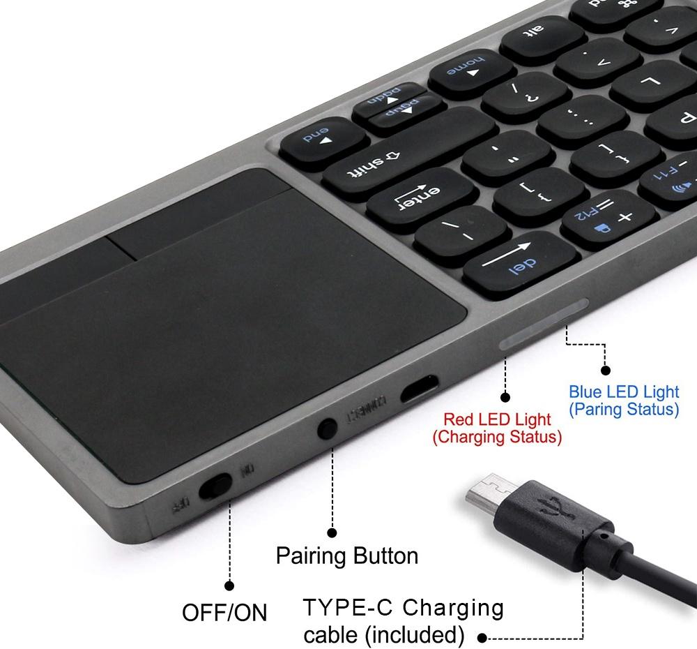 NÖRDIC Bluetooth-tastatur med touchpad US Layout 64-taster MacOS, iOS, Windows, Android