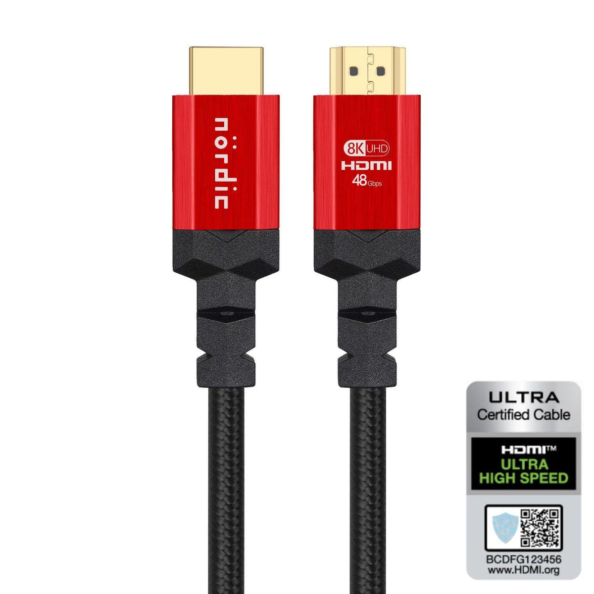 NÖRDIC CERTIFIED CABLES Certificeret 3m Ultra High Speed HDMI 2.1 4K 8K 60Hz 120Hz 48 Gbps Dynamic HDR eARC VRR nylon flettet kabel forgyldt