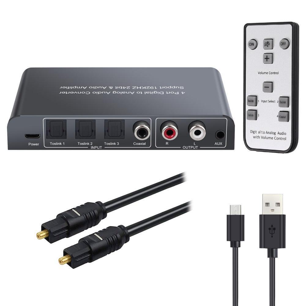 NÖRDIC Digital til analog audio konverter 3x optisk SPDIF og 1x Coaxial Toslink til analog L / R med fjernbetjening DAC D / A-konverter konverter