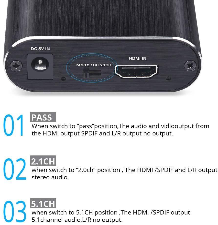 NÖRDIC Extractor HDMI til HDMI, Toslink og 3,5 mm stereo med ARC, 4K 60Hz Dolby 3D