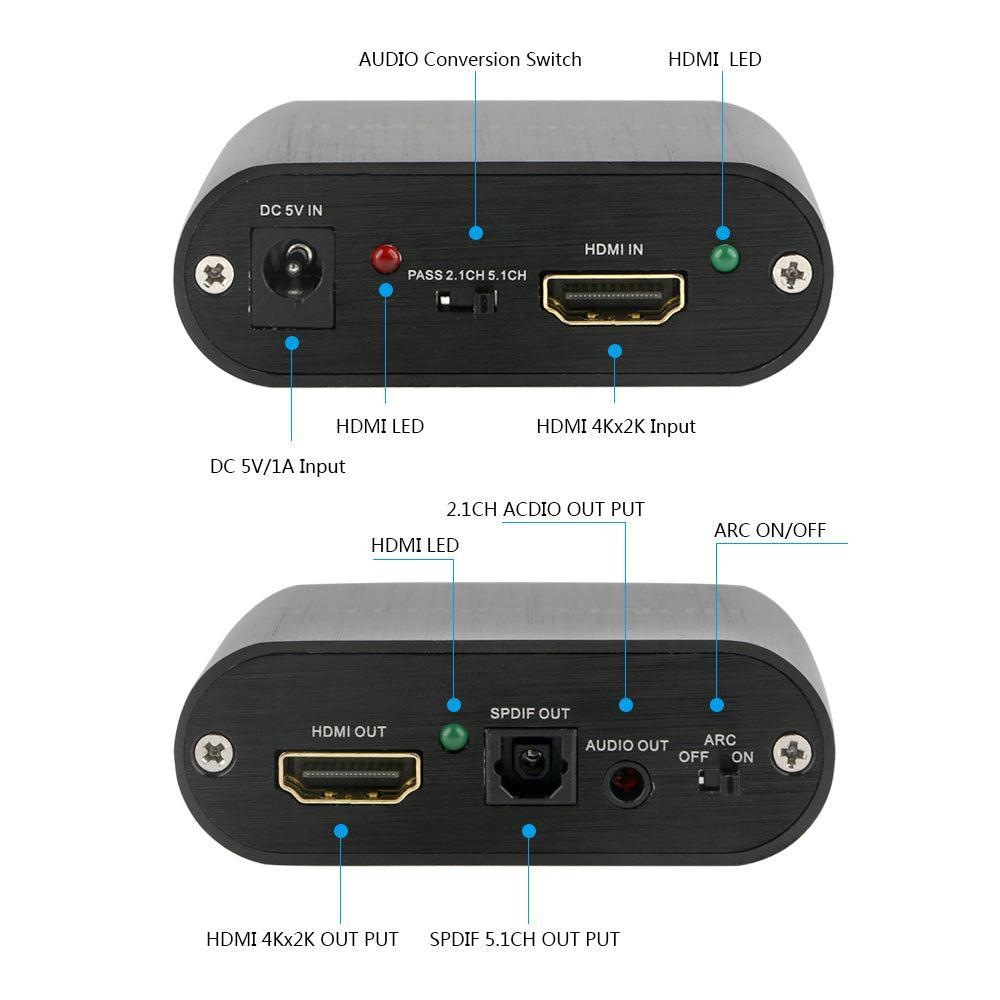 NÖRDIC Extractor HDMI til HDMI, Toslink og 3,5 mm stereo med ARC, 4K 60Hz Dolby 3D