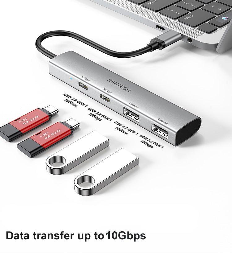 NÖRDIC Gen2 3.2 USB-C 4-ports Hub 10Gbps 20cm kabel 2xUSB-A 2xUSB-C