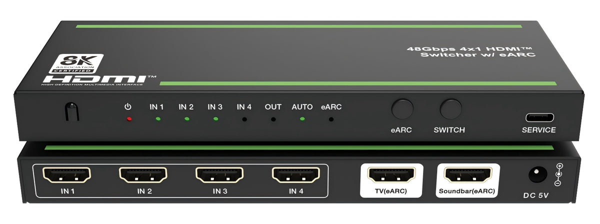 NÖRDIC 8K HDMI 2.1 eARC/ARC-Soundbar Ekstraktor med indbygget 4 til 1-switch, Dolby Vision, Dolby Atmos, LPCM 7.1CH, CEC, HDR, VRR, HDCP 2.3