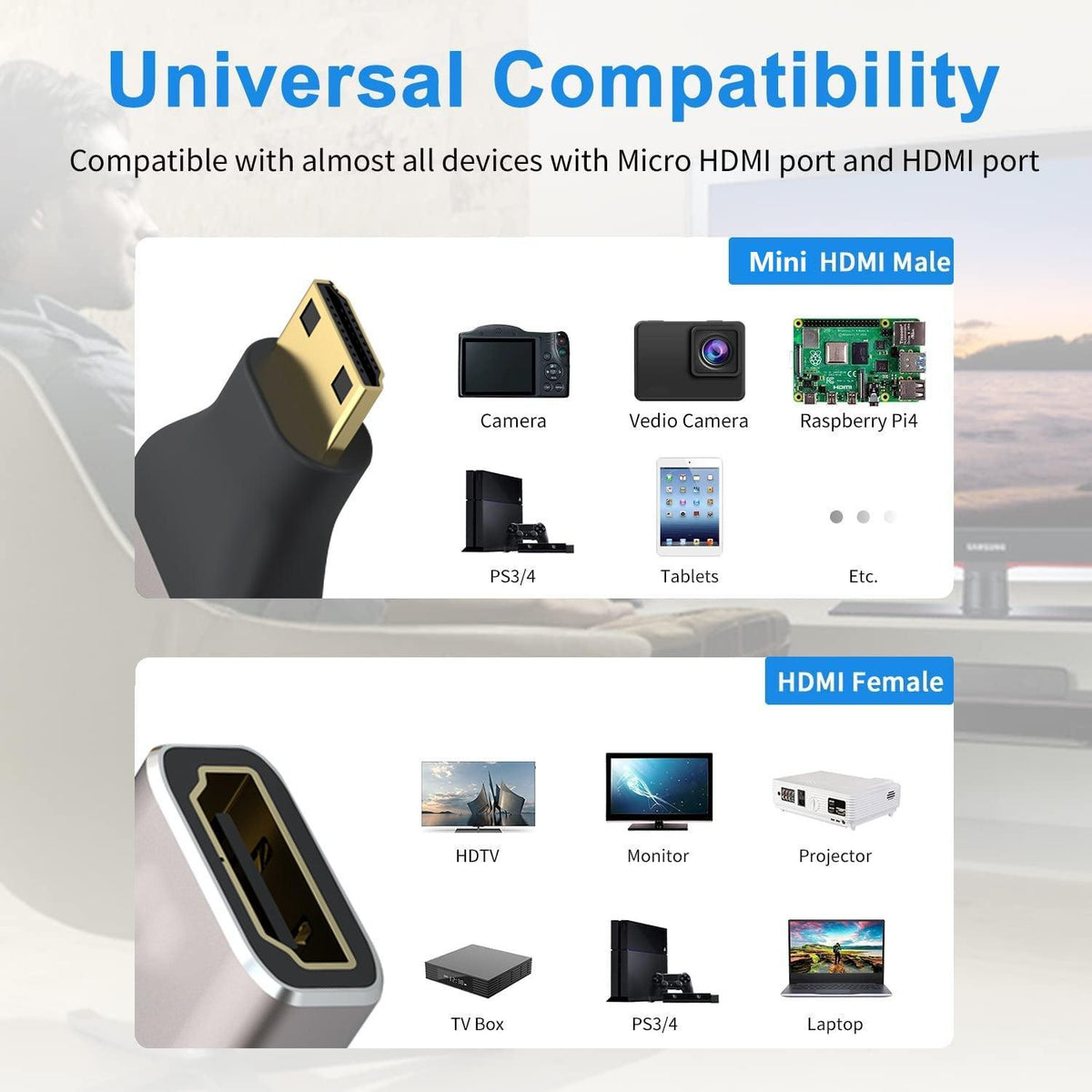 NÖRDIC HDMI 8K Adapter HDMI hun til Mini HDMI han